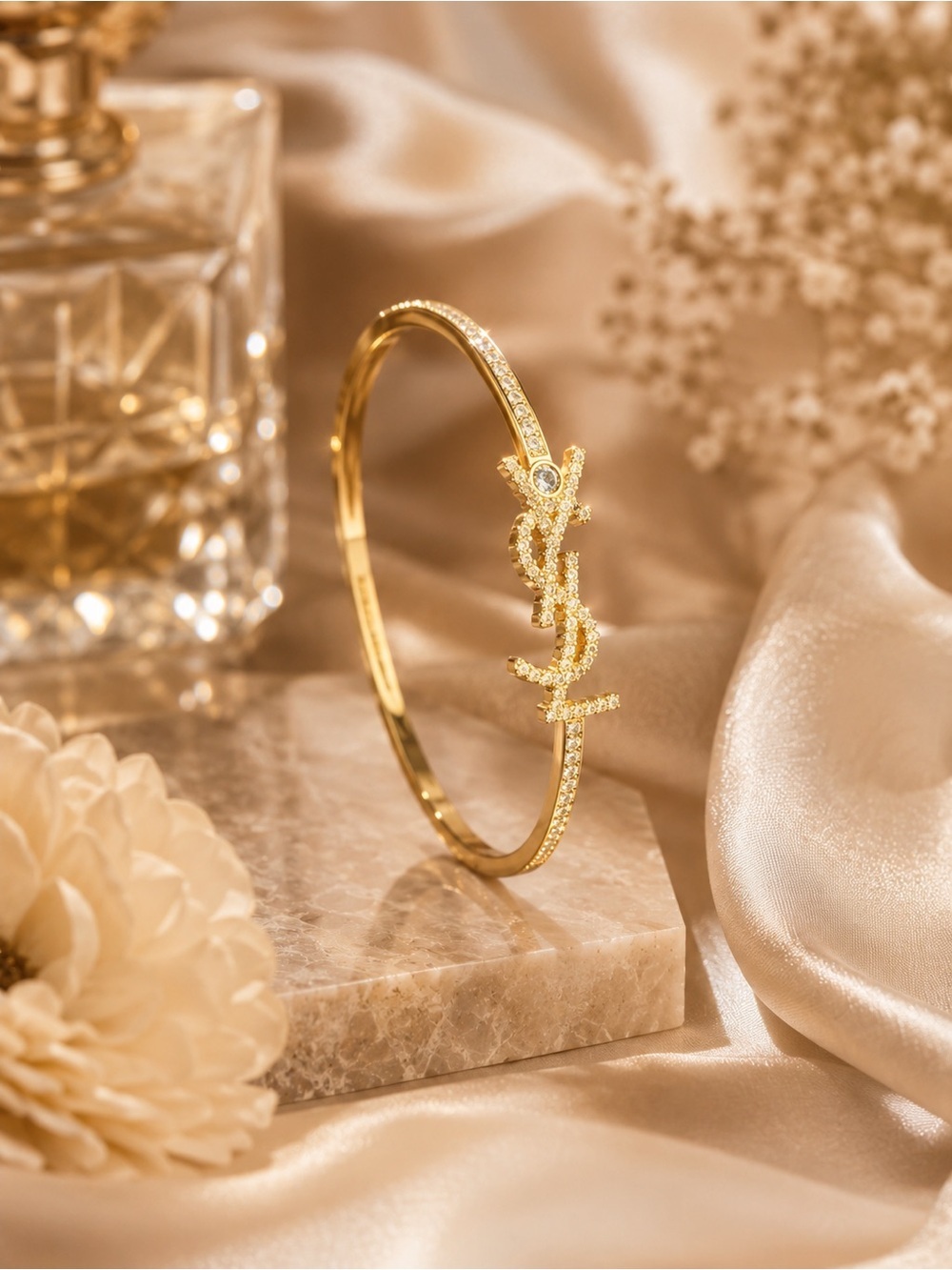 Gold Crystal YSL Script Logo Bangle - Picture 3 of 9